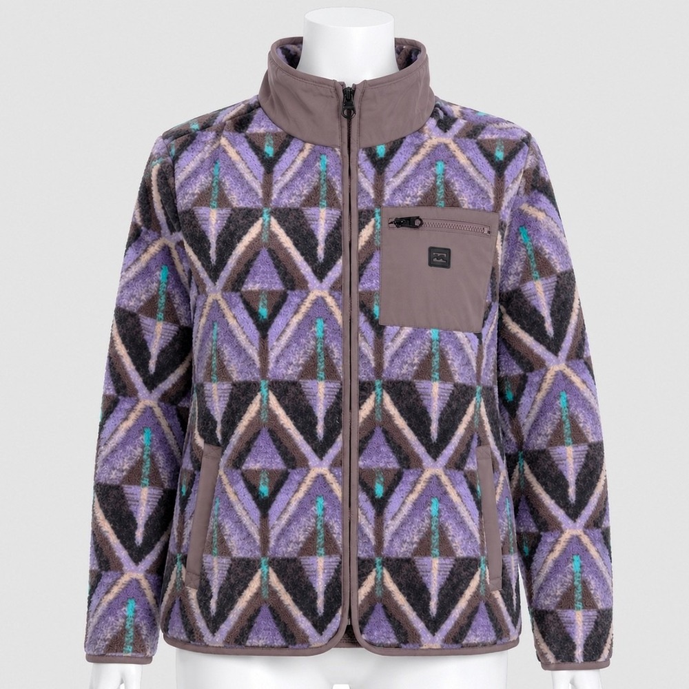 Billabong Fleece Full-Zip Jacket - NWT Womens Large Brown / Multi - #49863-DSK3